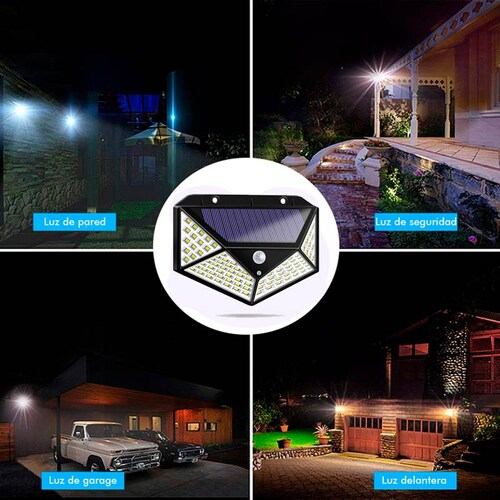 Lámpara Solar Con 100 Leds Sensor De Movimiento Impermeable