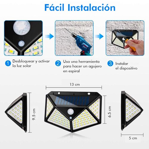 Lámpara Solar Con 100 Leds Sensor De Movimiento Impermeable