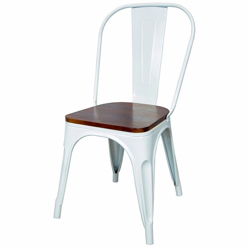 Silla Tolix Blanca Asiento Madera Natural Silla Comedor Vintage