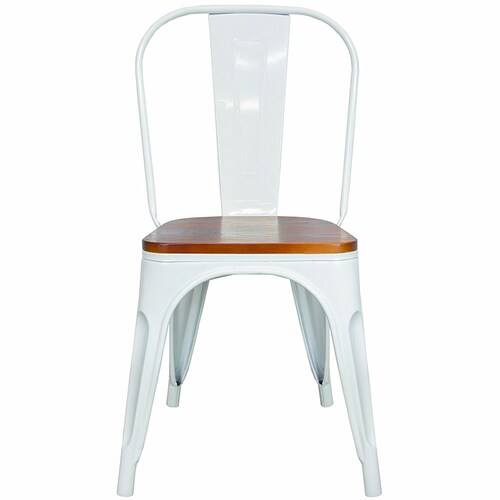 Silla Tolix Blanca Asiento Madera Natural Silla Comedor Vintage