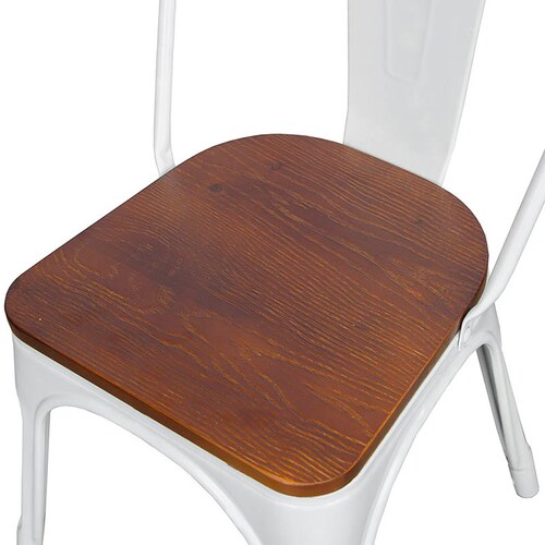 Silla Tolix Blanca Asiento Madera Natural Silla Comedor Vintage
