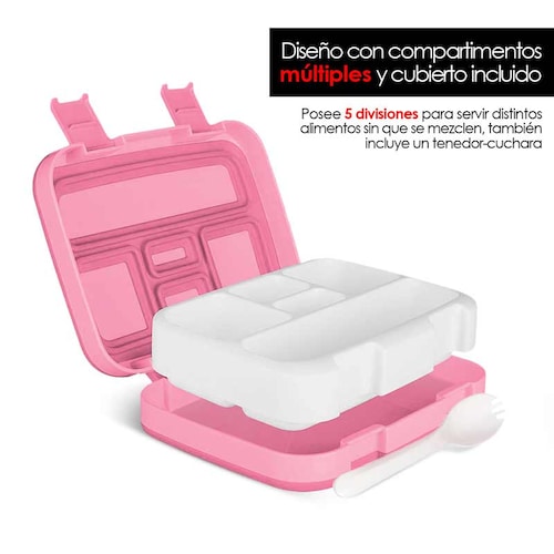 Redlemon Lonchera para Niños Tipo Bento Box de 5 Divisiones, Sellado Hermético Antiderrames, con Recipiente para Comida Desmontable, Incluye Tenedor-Cuchara