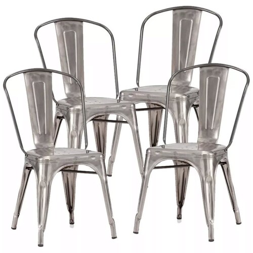 Silla Tolix Comedor Kit 4 Sillas Acero Plata Vintage Comercio