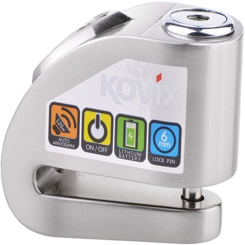 CANDADO DE DISCO CON ALARMA KOVIX PARA MOTO COLOR PLATA