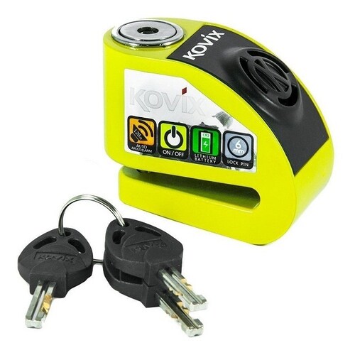 CANDADO DE DISCO CON ALARMA KOVIX PARA MOTO COLOR AMARILLO.