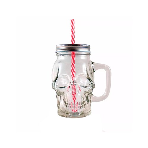 12pz Frasco Calavera con Tapa Y Popote Mason Jars Skull 16oz (473ml)