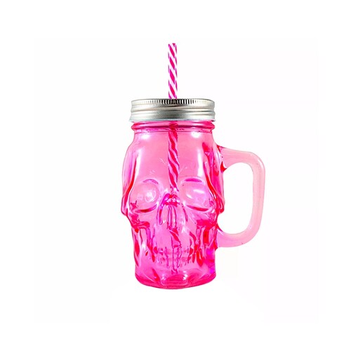 Par De Vasos Calavera Vidrio Tapa Y Popote 01