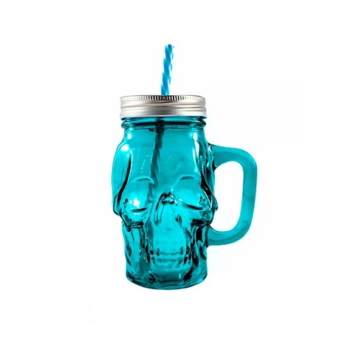 6pz Tarro Calavera con Tapa Y Popote Mason Jars 16oz Elegir Color