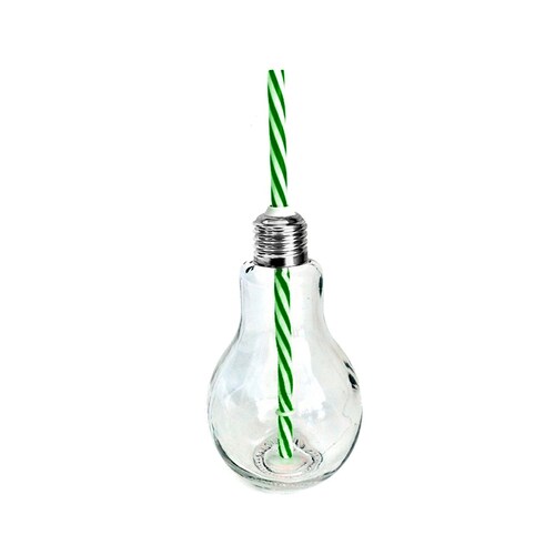 Frasco Foco Con Tapa Y Popote De Vidrio Transparente 16oz
