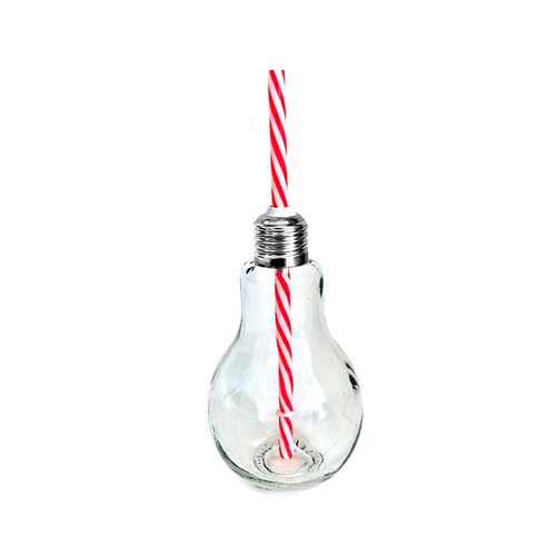 Frasco Foco Con Tapa Y Popote De Vidrio Transparente 16oz