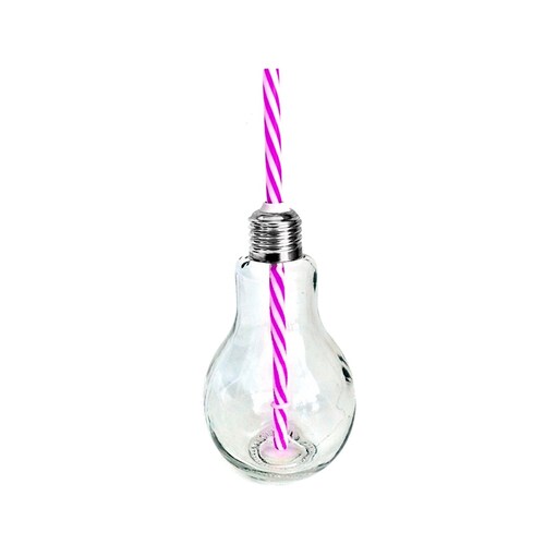 Frasco Foco Con Tapa Y Popote De Vidrio Transparente 16oz