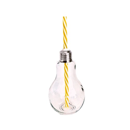 Frasco Foco Con Tapa Y Popote De Vidrio Transparente 16oz