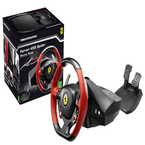 Volante Para Videojuegos Negro Con Rojo Modelo Ferrari 458 Spider Marca THRUSTMASTER 