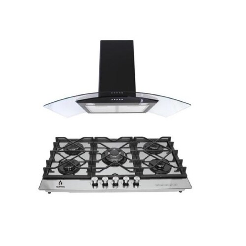 COMBO CON CAMPANA CC-90-BLACK Y PARRILLA DE GAS 5Q-TM-87 SUPRA VERONA DE ACERO INOXIDABLE