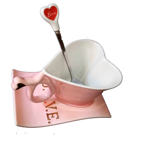 Taza De Cerámica Con Forma De Corazón Con Base Y Cuchara S