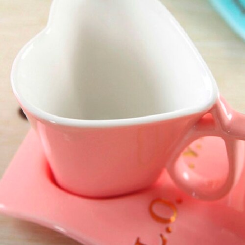 Taza De Cerámica Con Forma De Corazón Con Base Y Cuchara S