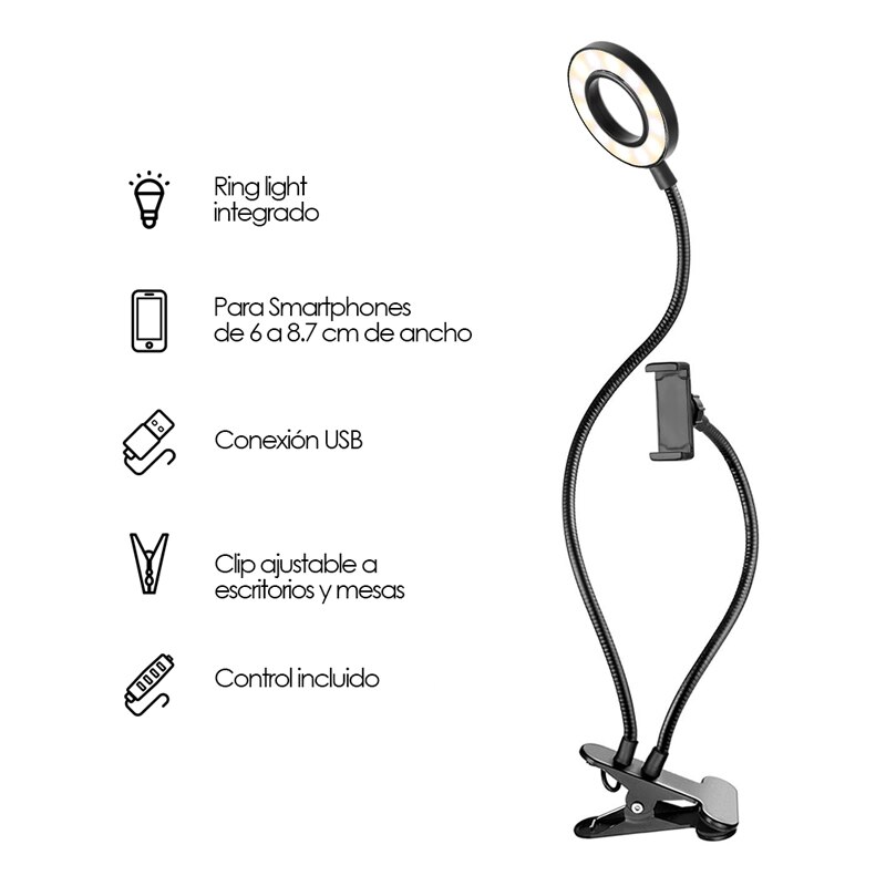 Soporte para Celular Tipo Selfie con Aro de Luz LED Redlemon