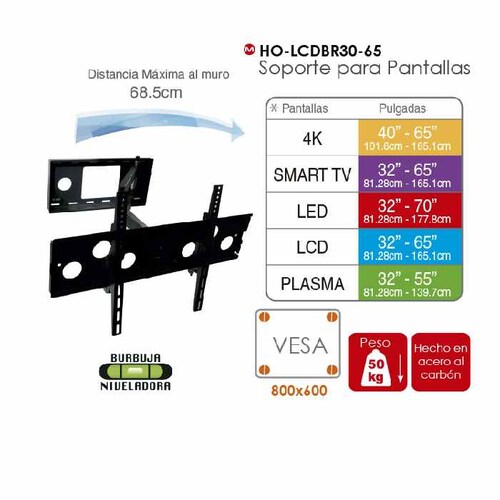 SOPORTE CON BRAZO PARA PANTALLAS MASTER HO-LCDBR30-65