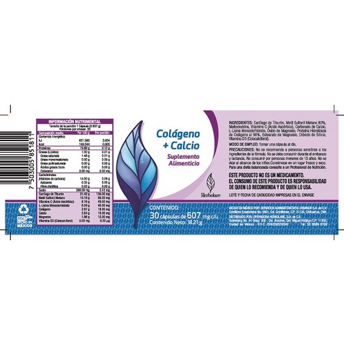 30 Capsulas Colageno Calcio Cuidado Cabello Piel Herbolare