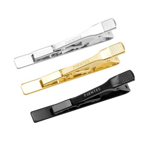 Set Pisacorbatas 5.4 CM 3-Pack Dorado, Plata, Negro en Empaque de Lujo By Puentes Denver