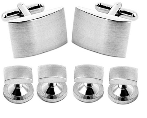 Set Mancuernillas Acero Inoxidable y Pernos Prisioneros P/ Smoking Plateados By Puentes Denver
