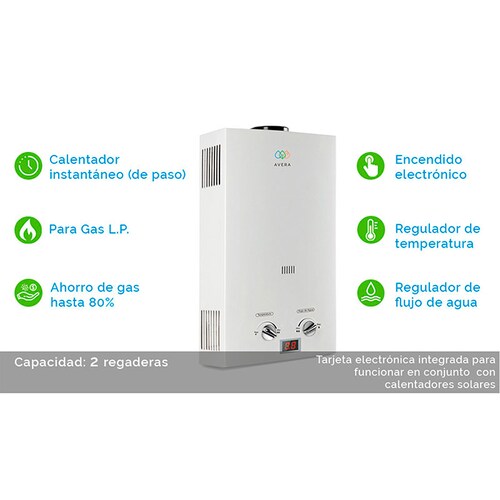 Calentador Boiler de Agua Instantáneo para Gas LP 2 y medio servicios Avera C12L