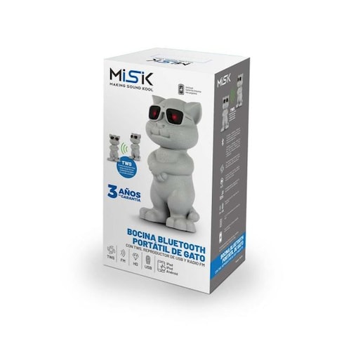 Bocina Bluetooth MISIK MS240 Gato Blanco TWS USB y Radio FM