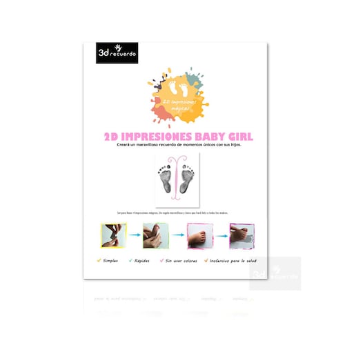 2D IMPRESIONES MÁGICAS Set de regalo bebé para hacer impresiones de manos o pies sin usar colores (baby girl)