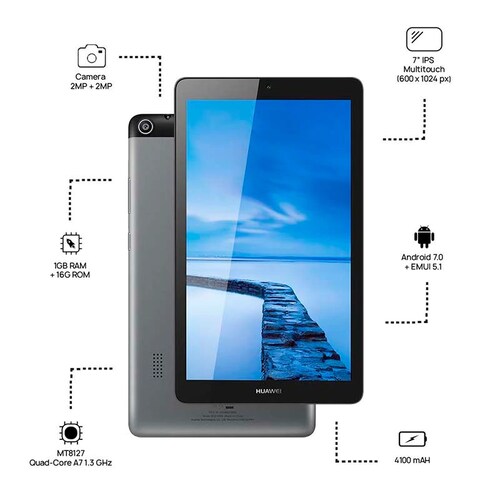 Tablet Huawei MediaPad T3 7" Quadcore A7 8 GB Ram 1 GB Android 6 Wi-Fi Color Gris