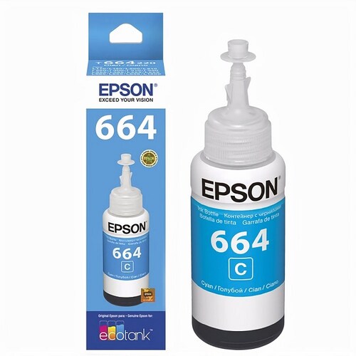 Tinta Epson 664 color Cyan, 70ml, Para Serie L T664220-AL