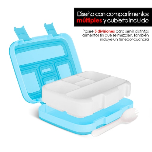 Redlemon Lonchera para Niños Tipo Bento Box de 5 Divisiones, Sellado Hermético Antiderrames, con Recipiente para Comida Desmontable, Incluye Tenedor-Cuchara