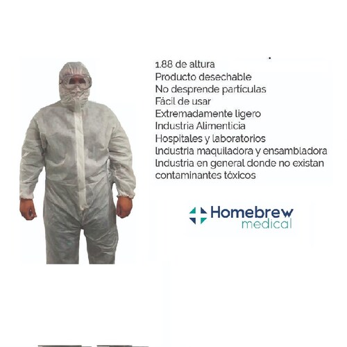 overol  unitalla tela sms 50 gr desechable homebrew  medical 