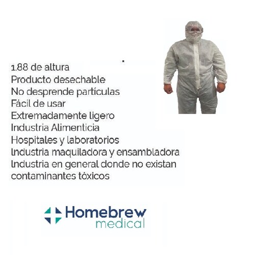 overol  unitalla tela sms 50 gr desechable homebrew  medical 