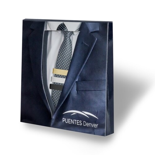 Set Pisacorbatas 5.4 CM 3-Pack Dorado, Plata, Negro en Empaque de Lujo By Puentes Denver
