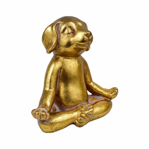 Figura de Perro en Pose de Flor de Loto en Color Cobre Hecho de Poliresina DMA-1002