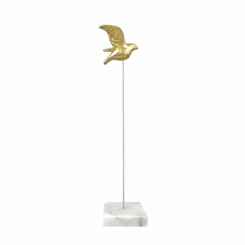 Figura de Ave Dorada de Poliresina con base de mÃ¡rmol mediana DMA-1050MD