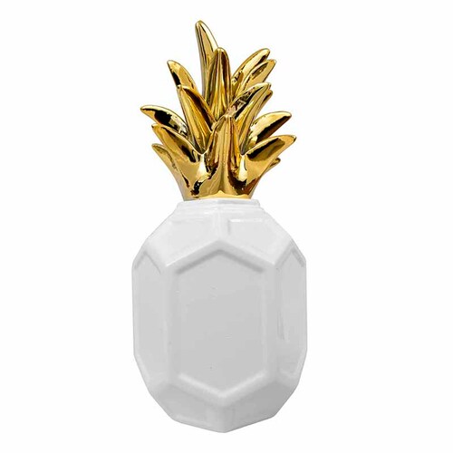 PiÃ±a GeomÃ©trica de CerÃ¡mica Blanca con Detalles Dorados Grande  DMF-4210LG