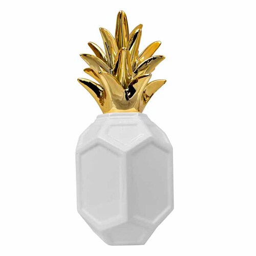 PiÃ±a GeomÃ©trica de CerÃ¡mica Blanca con Detalles Dorados Grande  DMF-4210LG