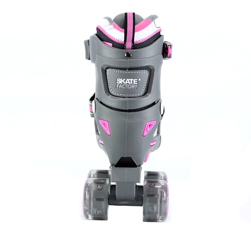 PATINES 3 EN 1 AJUSTABLES SKATE FACTORY ROSA LINEA QUADS HIELO