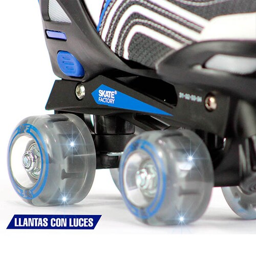 PATINES 3 EN 1 AJUSTABLES SKATE FACTORY AZUL LINEA QUADS HIELO