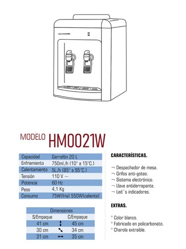 Despachador de Agua Fría Y Caliente HM0021W Hypermark Freshwater