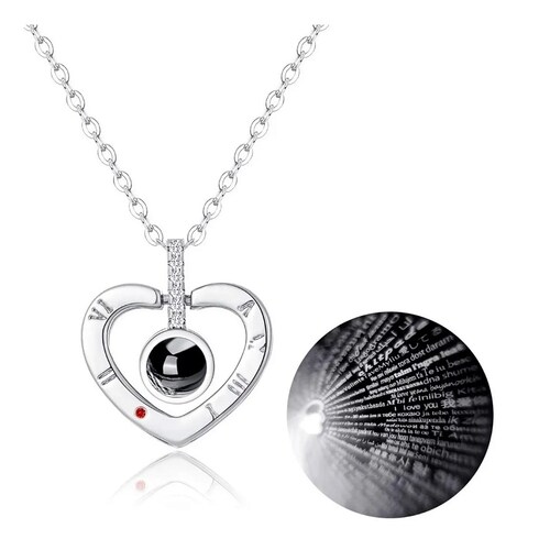 Collar Te Amo En 100 Idiomas Corazón Plateado Dama Acero Inoxidable