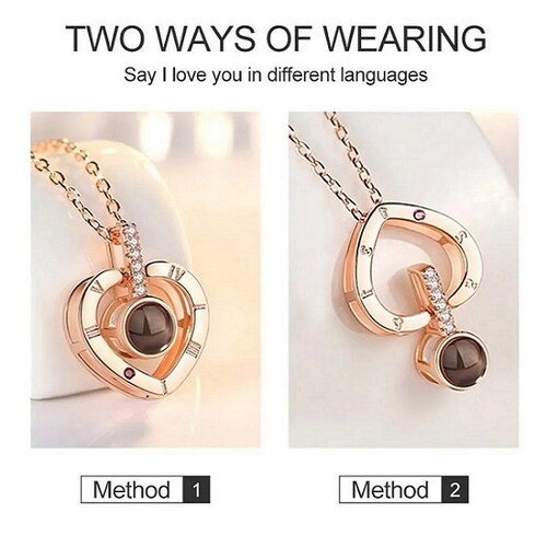 Collar Te Amo En 100 Idiomas Corazón Plateado Dama Acero Inoxidable