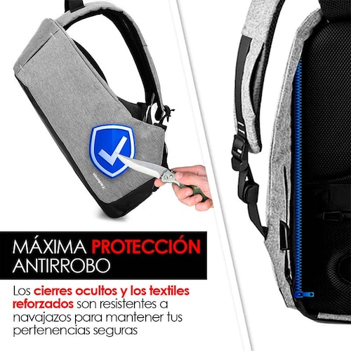 Redlemon Mochila Antirrobo Impermeable con Puerto USB para Power Bank (no incluida) y Compartimentos Secretos, Cierre Oculto de Protección, Fondo Reforzado, Espacio para Laptop y más, Ideal para Viaje