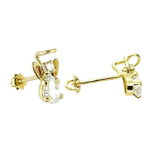 Broquel Angel Zirconia Pera Oro Laminado 