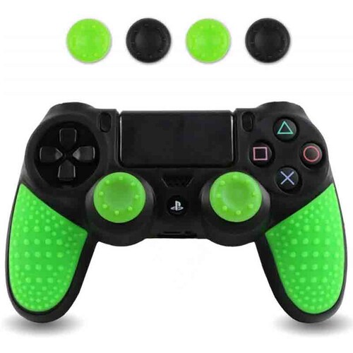 Ps4 Dualshock Funda De Silicona Texturizada - Negro / Verde