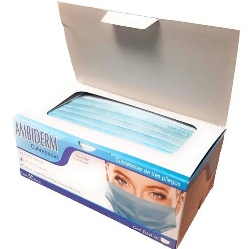 Cubrebocas Ambiderm Triple Capa Caja 50 Pzs Filtro Bacterial Negro