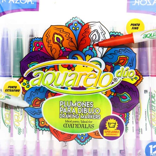 Marcadores Agua Azor Aquarelo Junior Doble Punta 12 Colores