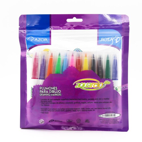 Marcadores Agua Azor Aquarelo Junior Doble Punta 12 Colores