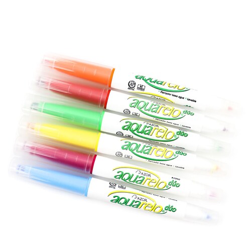 Marcadores Agua Azor Aquarelo Junior Doble Punta 12 Colores